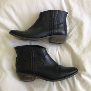 Black leather booties.